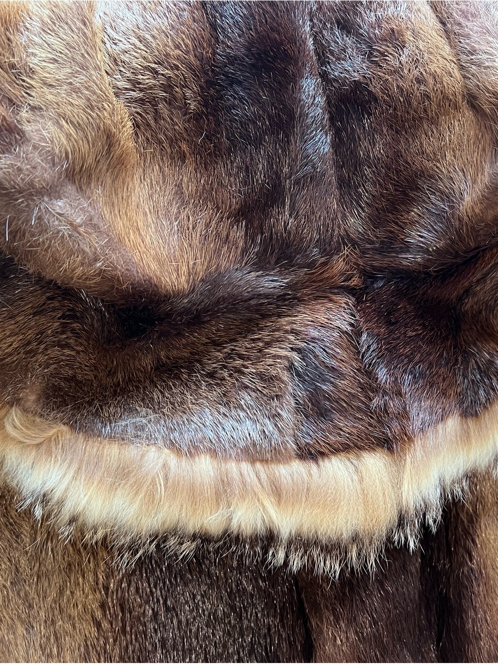 VTG Genuine Fur Statement Jacket Contrast Fluffy Collar Brown Satin Lining - Picture 13 of 16
